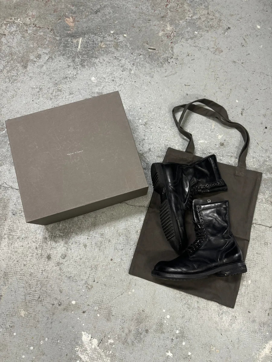 FW2015 Rick Owens Army Black Combat Leather Boots (43eu/us9.5) 6