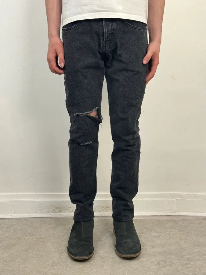 FW2015 Saint Laurent Black Denim Distressed Jeans QAzAeko 1