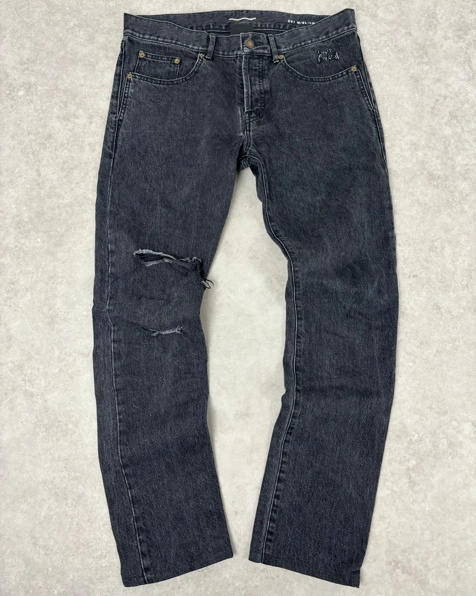 FW2015 Saint Laurent Black Denim Distressed Jeans QAzAeko 0