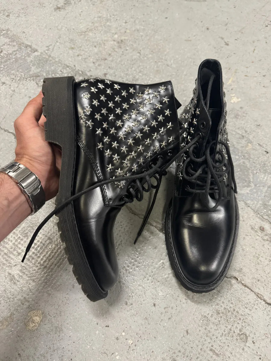 FW2015 Saint Laurent Black Studded Stars Leather Boots by Hedi Slimane SPChmQs 2