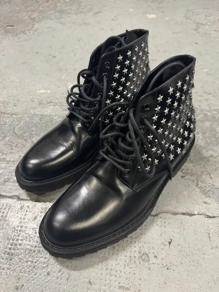 FW2015 Saint Laurent Black Studded Stars Leather Boots by Hedi Slimane SPChmQs 7