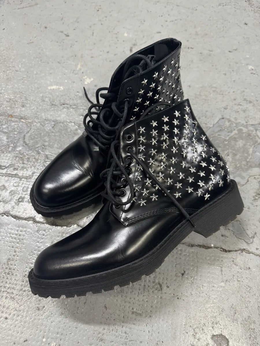 FW2015 Saint Laurent Black Studded Stars Leather Boots by Hedi Slimane SPChmQs 8