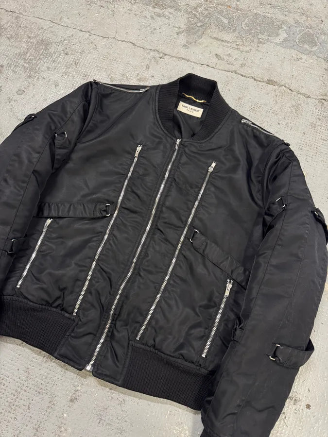 FW2015 Saint Laurent Multi-Zip Black Nylon Bomber Jacket VvoEzEh 3