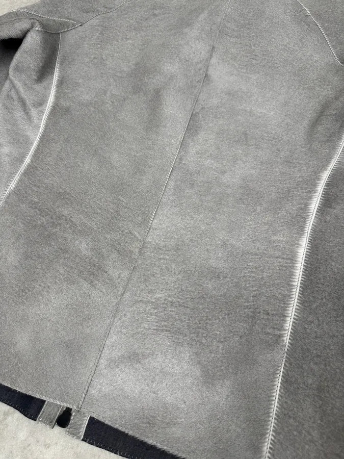 FW2016 Emporio Armani Grey Silver Pony Hair Hooded Leather Jacket GDrvbwZ 9