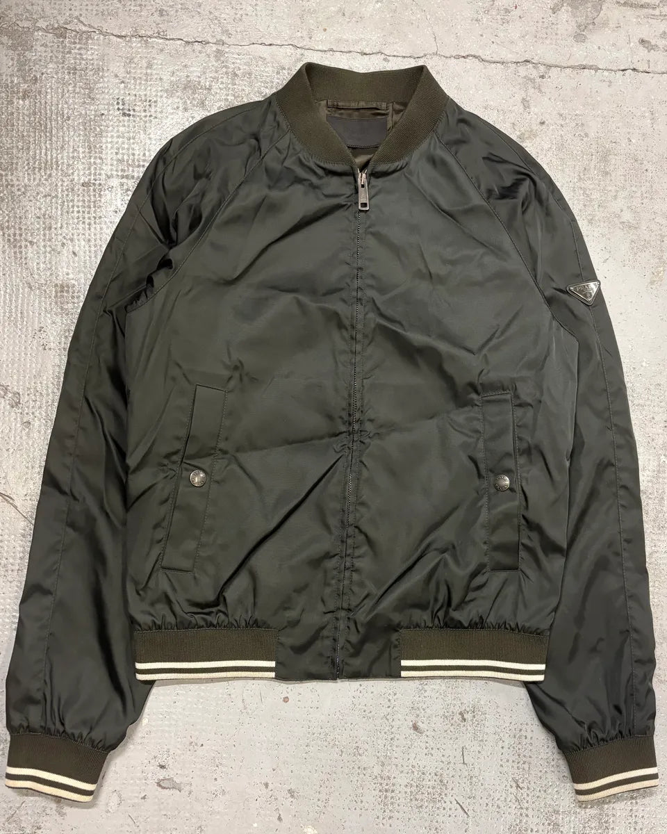 FW2016 Prada Olive Nylon Bomber Jacket HQabIxR 0