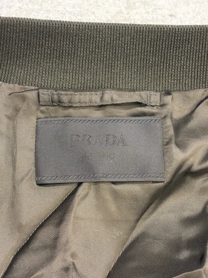 FW2016 Prada Olive Nylon Bomber Jacket HQabIxR 11