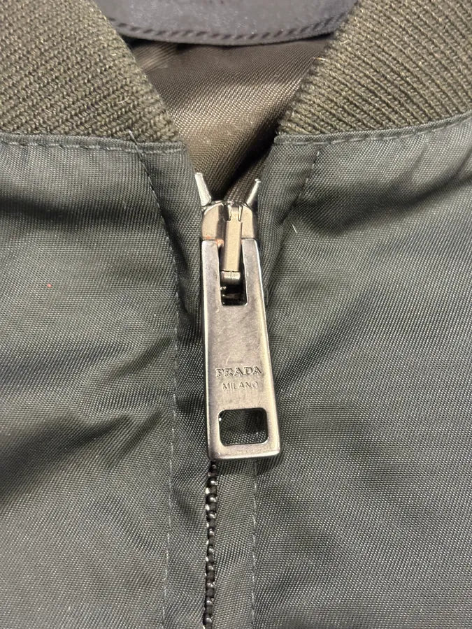 FW2016 Prada Olive Nylon Bomber Jacket HQabIxR 9