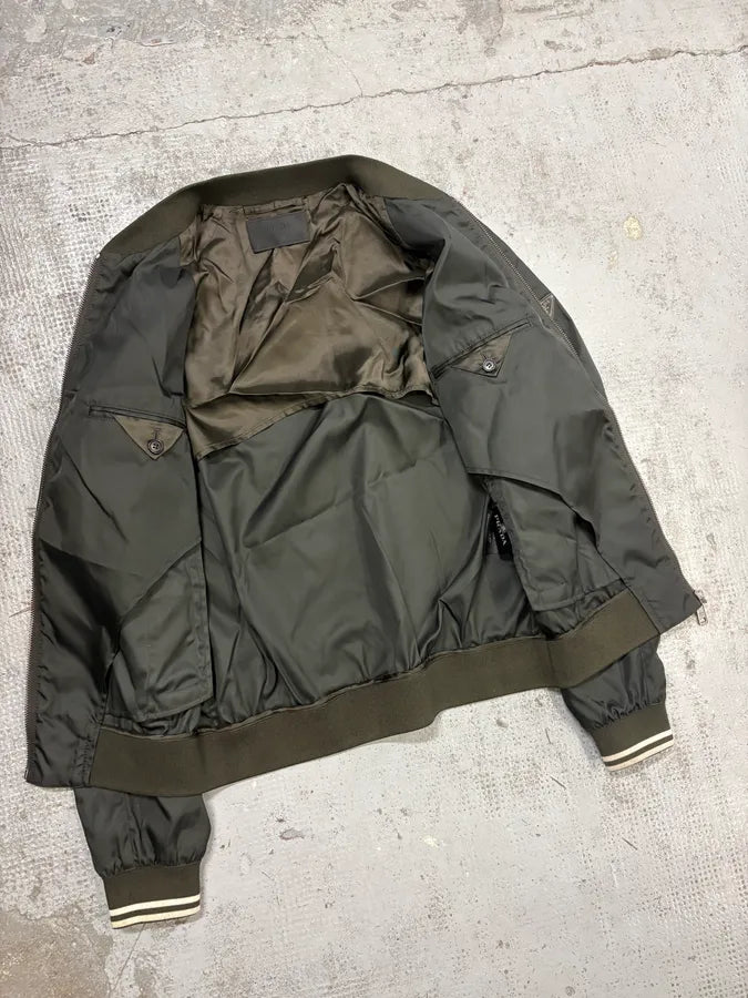 FW2016 Prada Olive Nylon Bomber Jacket HQabIxR 6