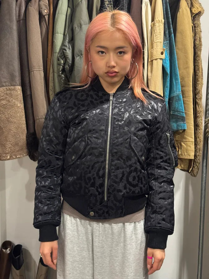 FW2016 Saint Laurent Black Bomber Nylon Leopard Print Jacket jKKxbUn 1
