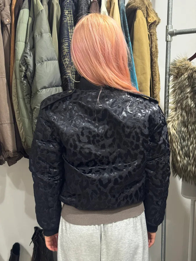 FW2016 Saint Laurent Black Bomber Nylon Leopard Print Jacket jKKxbUn 3