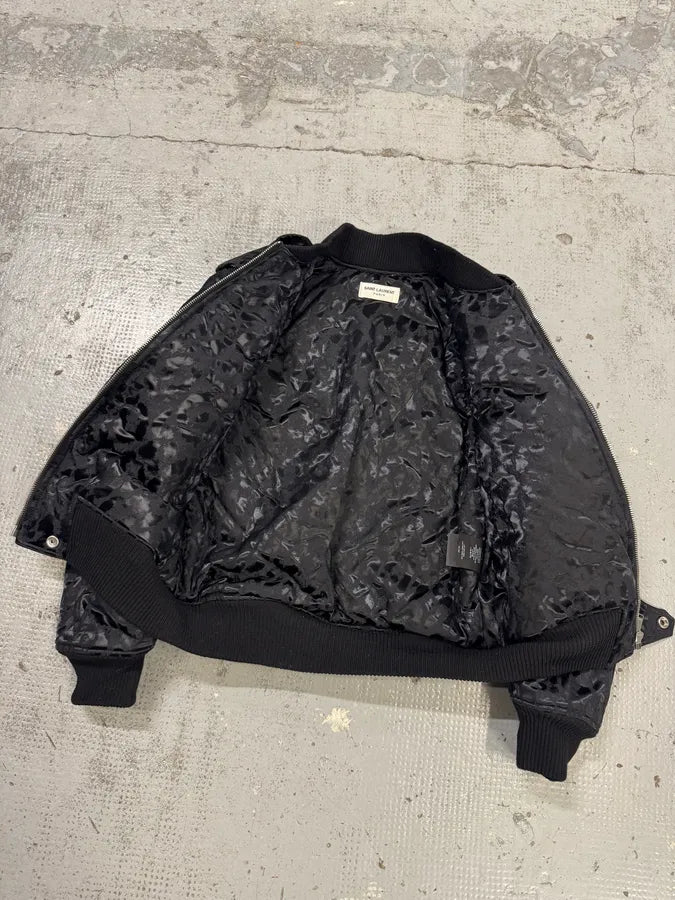 FW2016 Saint Laurent Black Bomber Nylon Leopard Print Jacket jKKxbUn 9