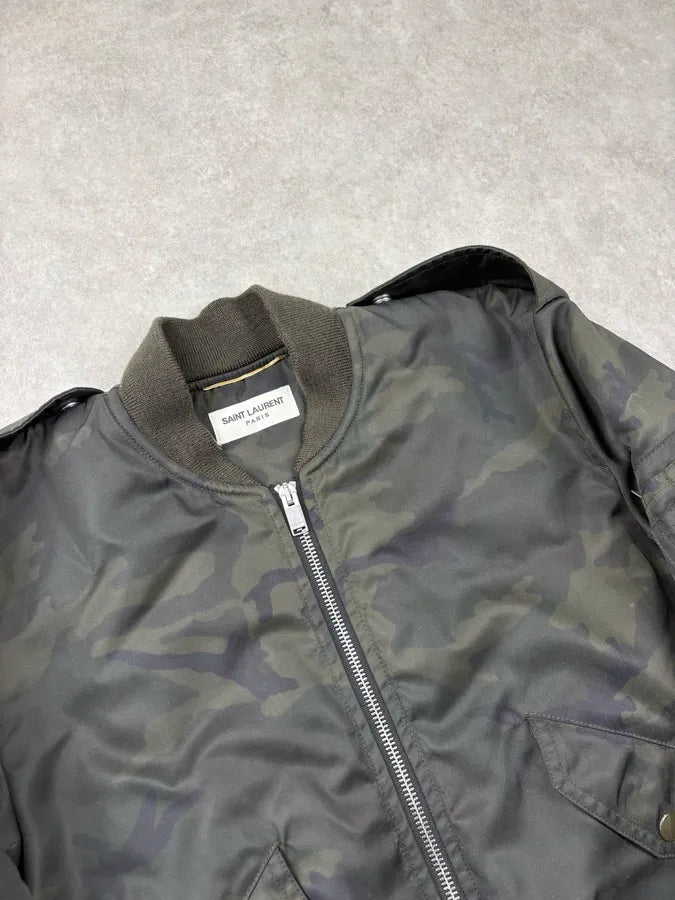 FW2016 Saint Laurent Green Camo Nylon Bomber Jacket AcpFMuZ 4