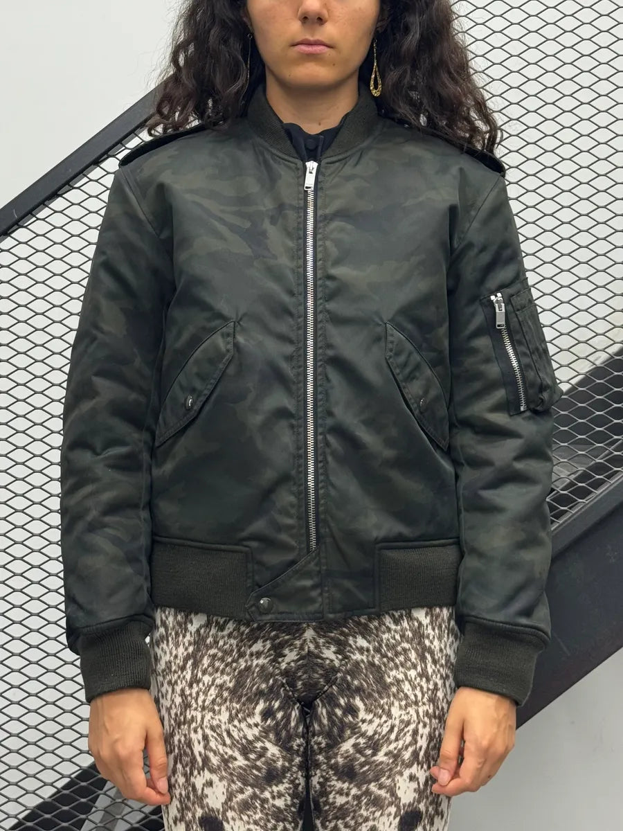FW2016 Saint Laurent Green Camo Nylon Bomber Jacket AcpFMuZ 1