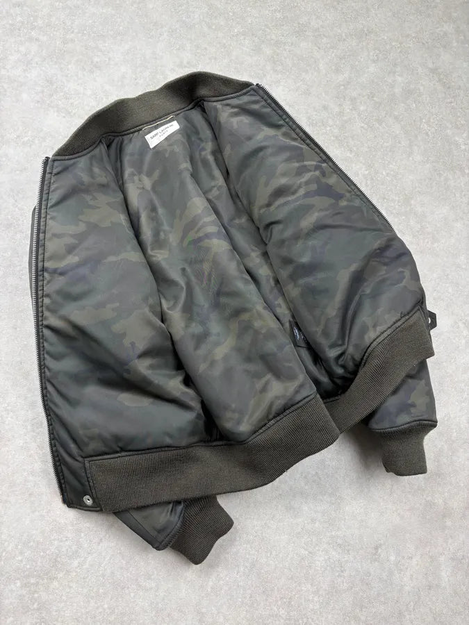 FW2016 Saint Laurent Green Camo Nylon Bomber Jacket AcpFMuZ 6