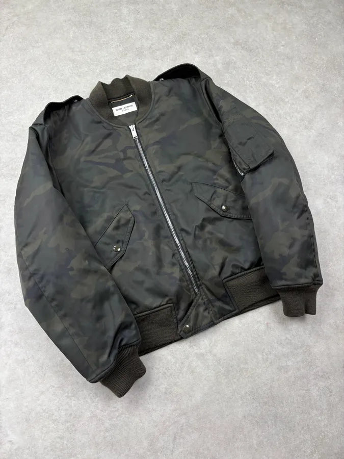FW2016 Saint Laurent Green Camo Nylon Bomber Jacket AcpFMuZ 3