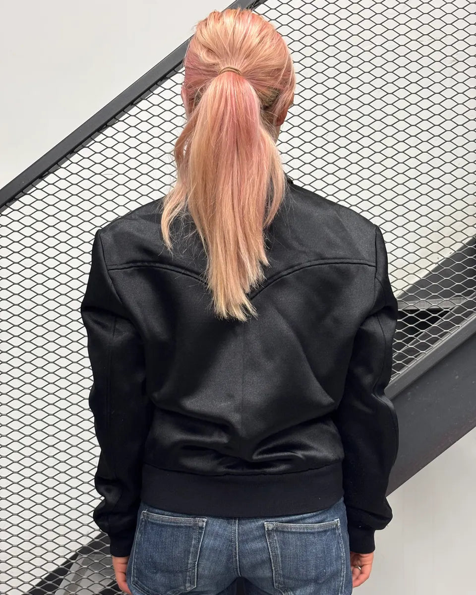 FW2016 Saint Laurent Silver Python-Embossed Sample Black Bomber Jacket HNBAVar 2