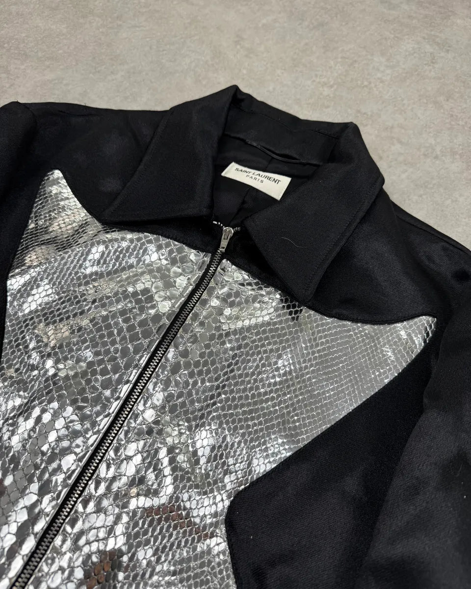 FW2016 Saint Laurent Silver Python-Embossed Sample Black Bomber Jacket HNBAVar 4
