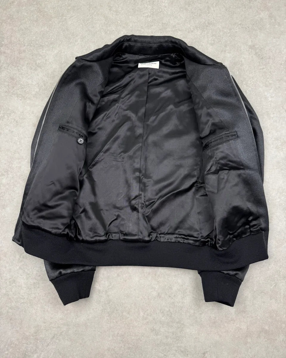 FW2016 Saint Laurent Silver Python-Embossed Sample Black Bomber Jacket HNBAVar 7