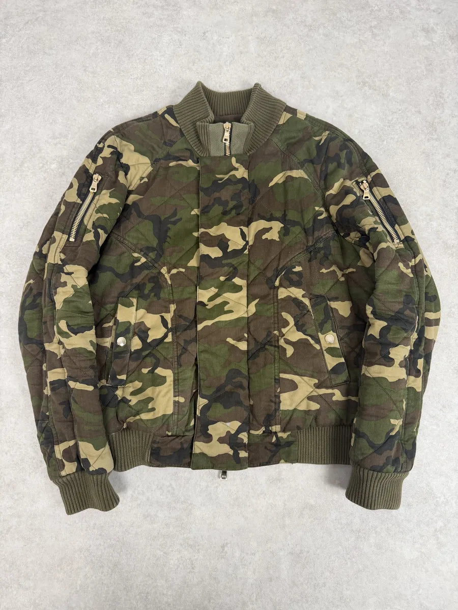 FW2017 Balmain Camo Military Green Bomber Jacket yXLbCOE 0