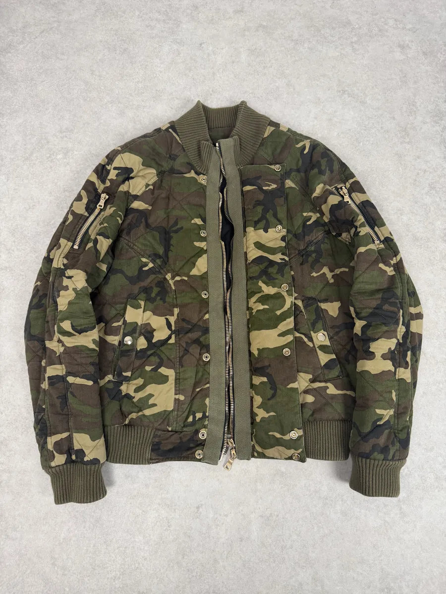 FW2017 Balmain Camo Military Green Bomber Jacket yXLbCOE 7