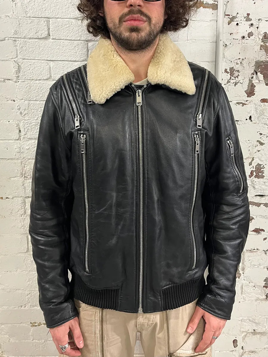 FW2017 Diesel Multi Zip Shearling Collar Black Leather Jacket oFPSfyv 1