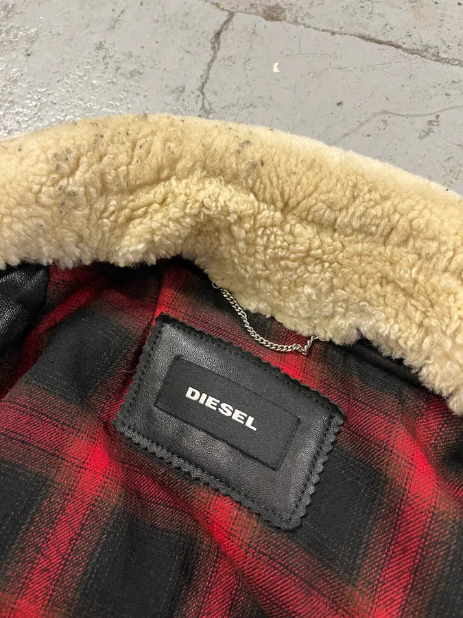 FW2017 Diesel Multi Zip Shearling Collar Black Leather Jacket oFPSfyv 10