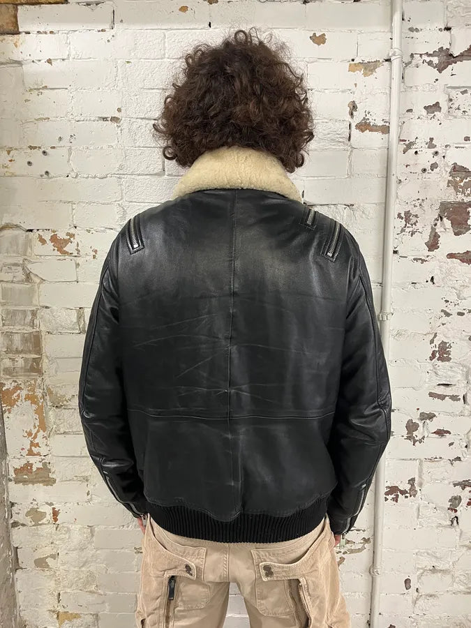 FW2017 Diesel Multi Zip Shearling Collar Black Leather Jacket oFPSfyv 2