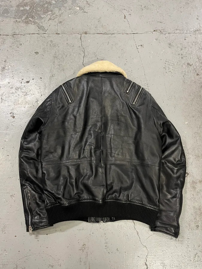 FW2017 Diesel Multi Zip Shearling Collar Black Leather Jacket oFPSfyv 6