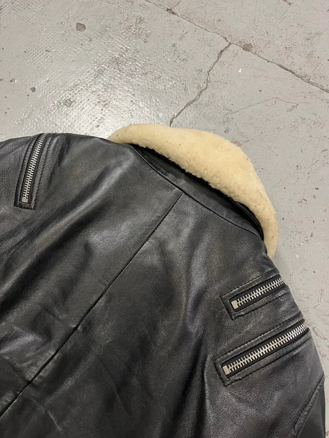 FW2017 Diesel Multi Zip Shearling Collar Black Leather Jacket oFPSfyv 7