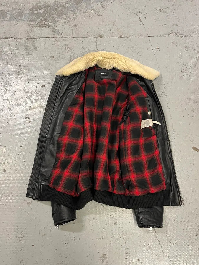 FW2017 Diesel Multi Zip Shearling Collar Black Leather Jacket oFPSfyv 9