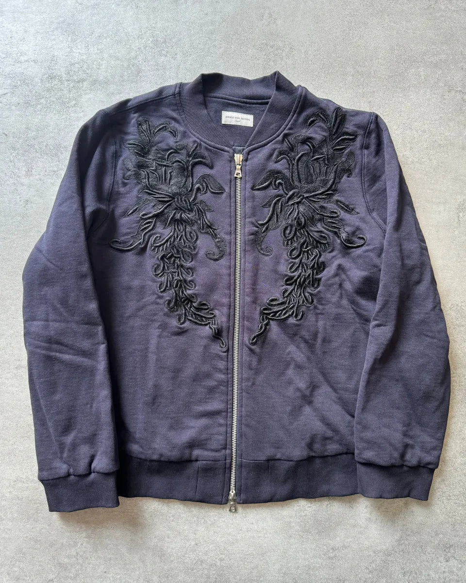 FW2017 Dries Van Noten Navy Embroidered Zip-up Sweater SFPJuwl 0
