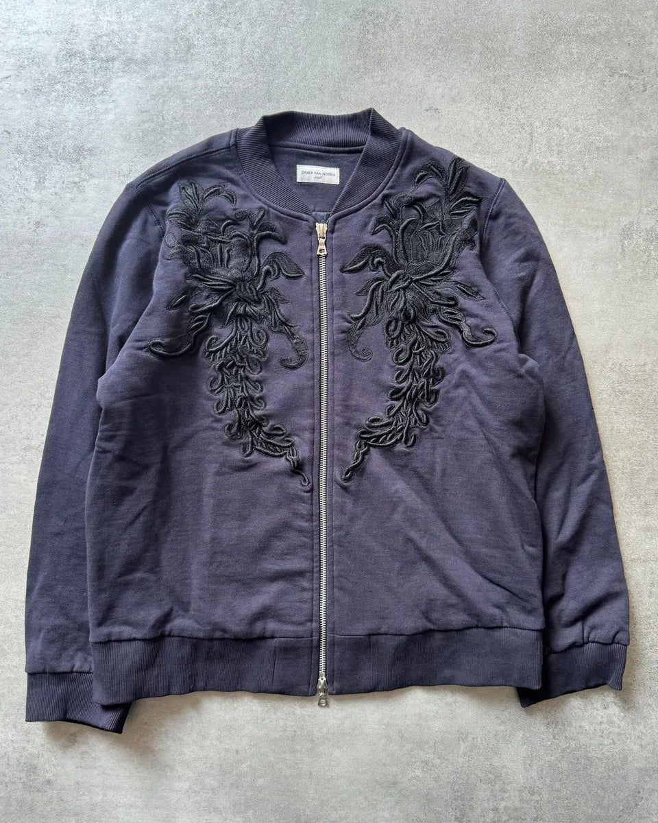 FW2017 Dries Van Noten Navy Embroidered Zip-up Sweater SFPJuwl 1