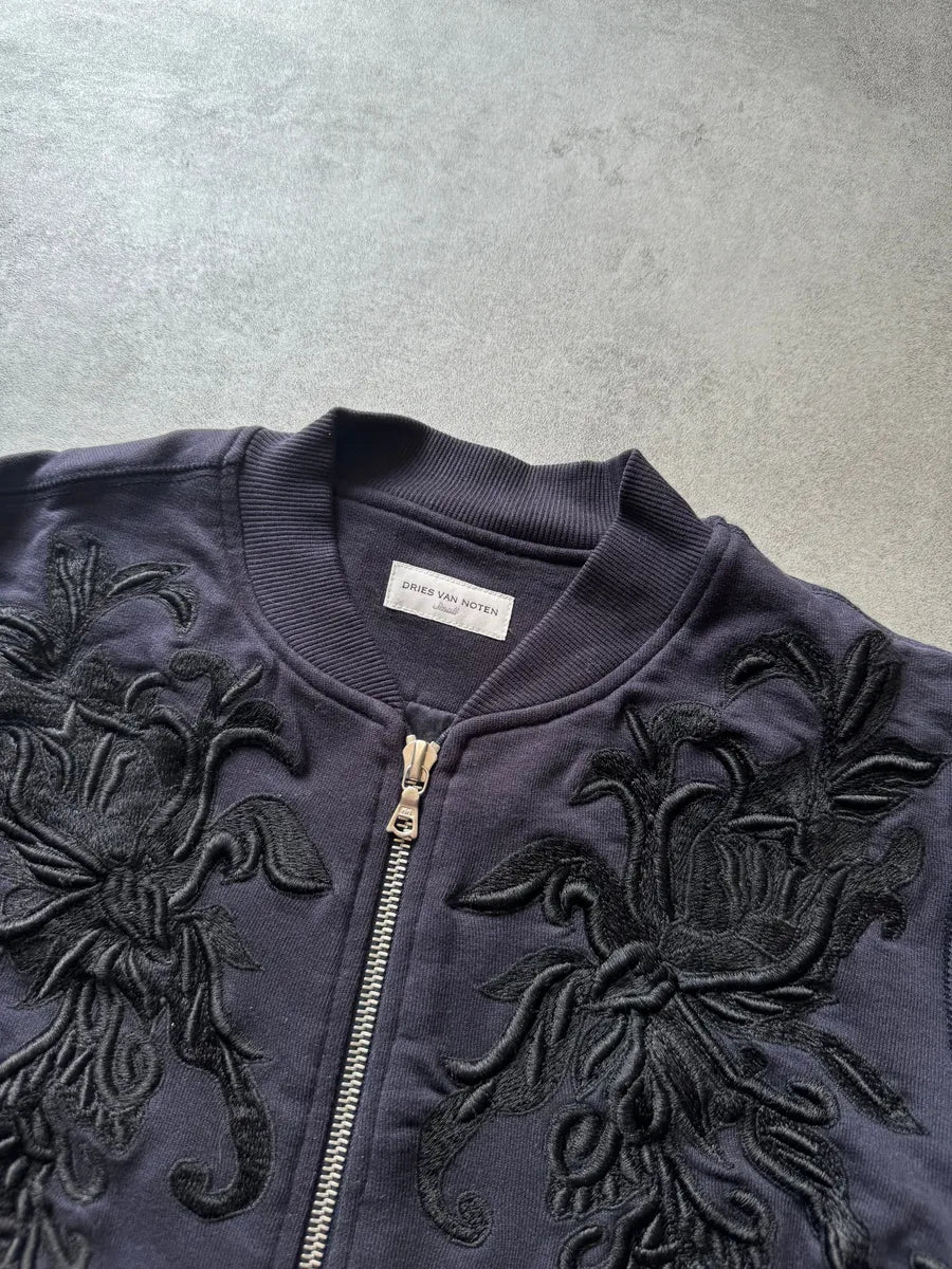 FW2017 Dries Van Noten Navy Embroidered Zip-up Sweater SFPJuwl 7