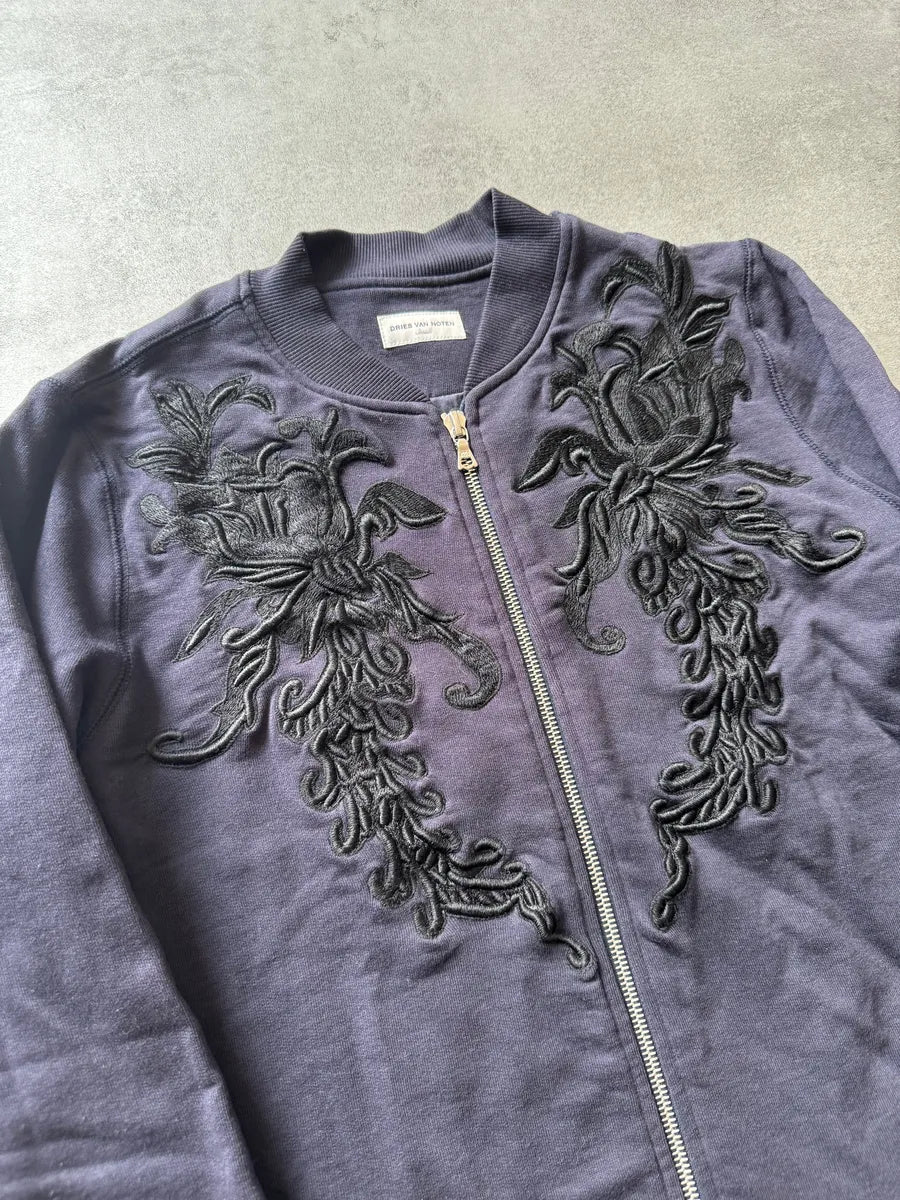 FW2017 Dries Van Noten Navy Embroidered Zip-up Sweater SFPJuwl 8