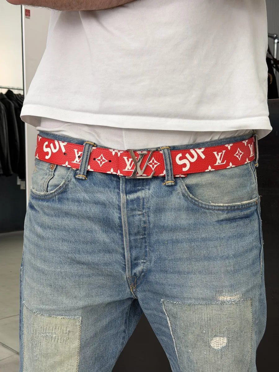 FW2017 Louis Vuitton Supreme Initiales Monogram Red Belt azbJHeE 3