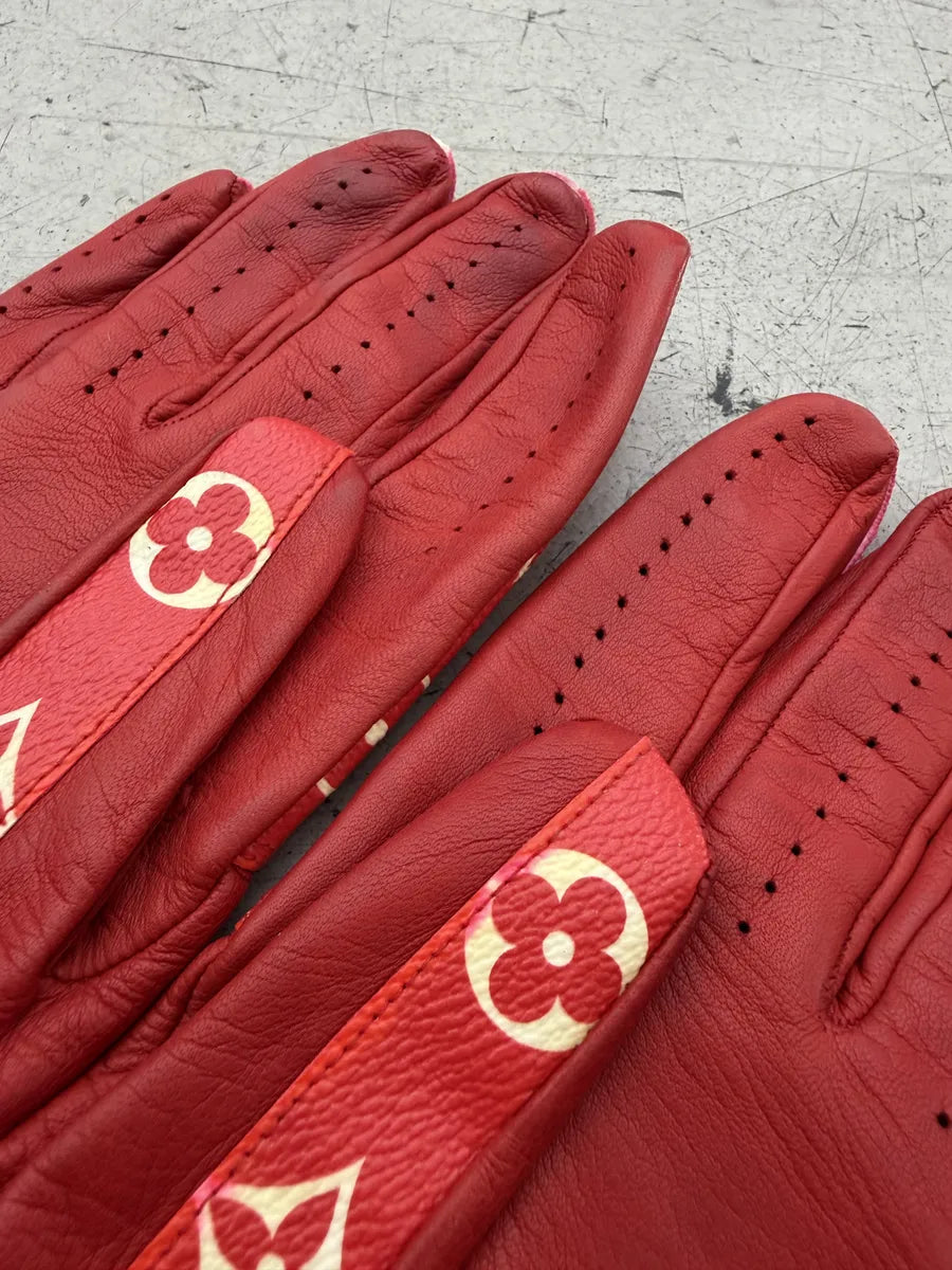 FW2017 Louis Vuitton Supreme Lambskin Leather Monogram Red Gloves XkelCRq 10