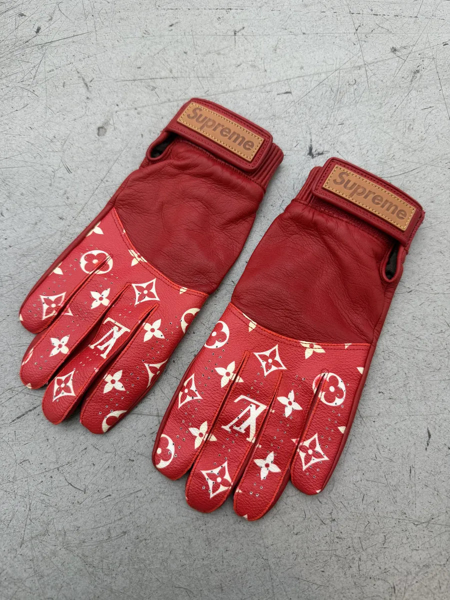 FW2017 Louis Vuitton Supreme Lambskin Leather Monogram Red Gloves XkelCRq 3