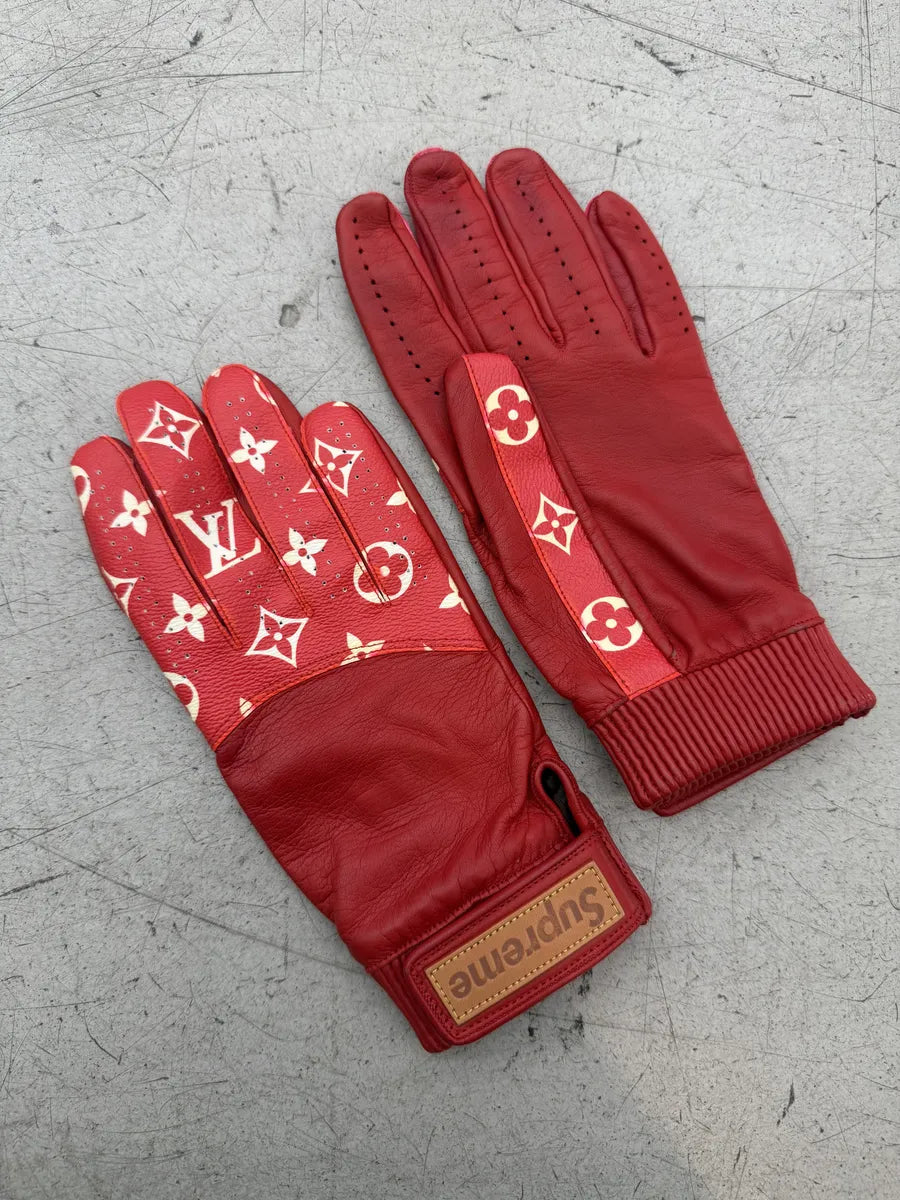 FW2017 Louis Vuitton Supreme Lambskin Leather Monogram Red Gloves XkelCRq 7