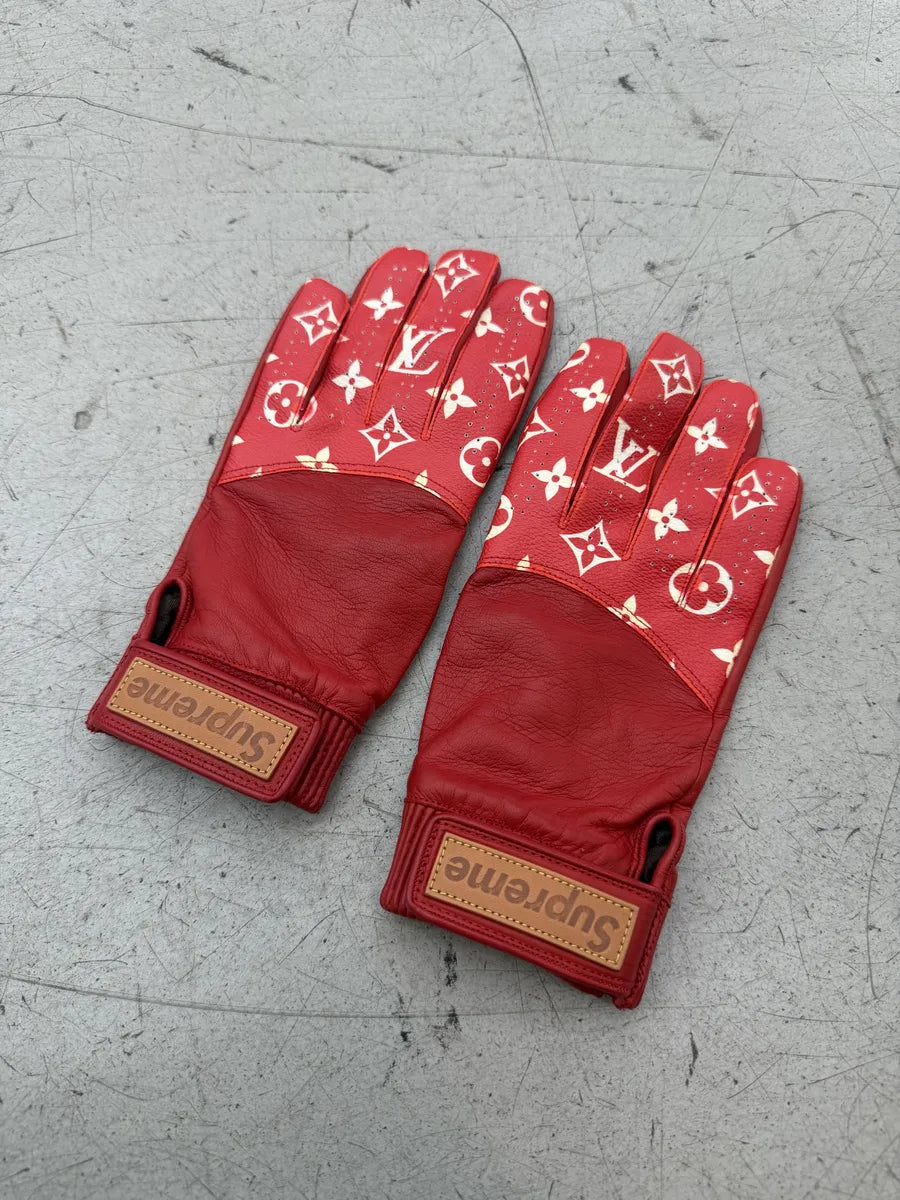 FW2017 Louis Vuitton Supreme Lambskin Leather Monogram Red Gloves XkelCRq 8