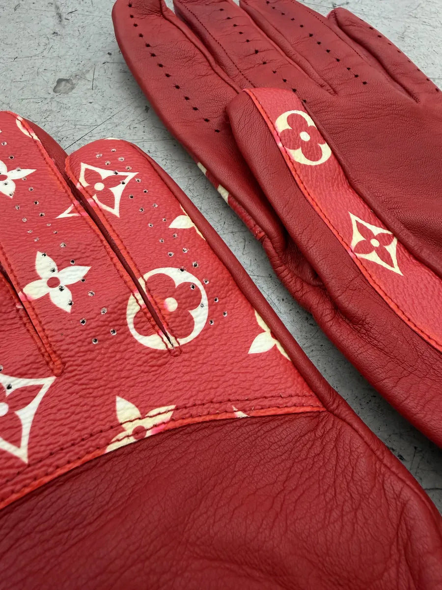 FW2017 Louis Vuitton Supreme Lambskin Leather Monogram Red Gloves XkelCRq 9