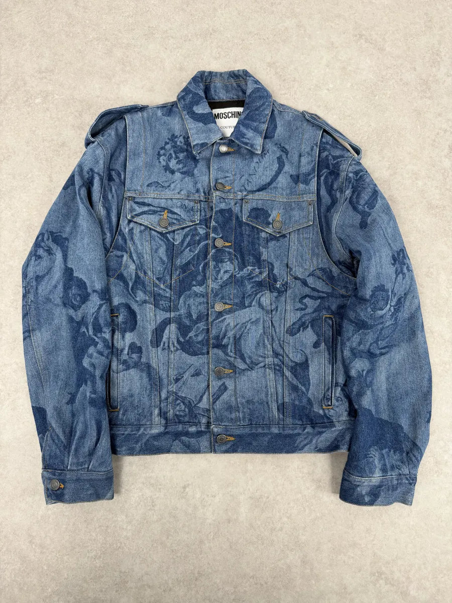 FW2017 Moschino Tattooed Horse Print Blue Denim Jacket osmLYGX 0