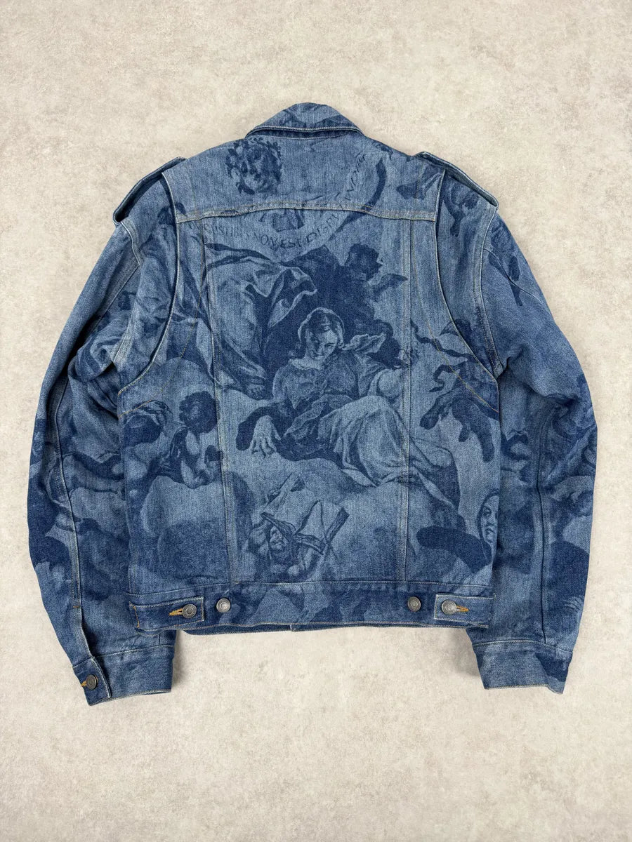 FW2017 Moschino Tattooed Horse Print Blue Denim Jacket osmLYGX 1