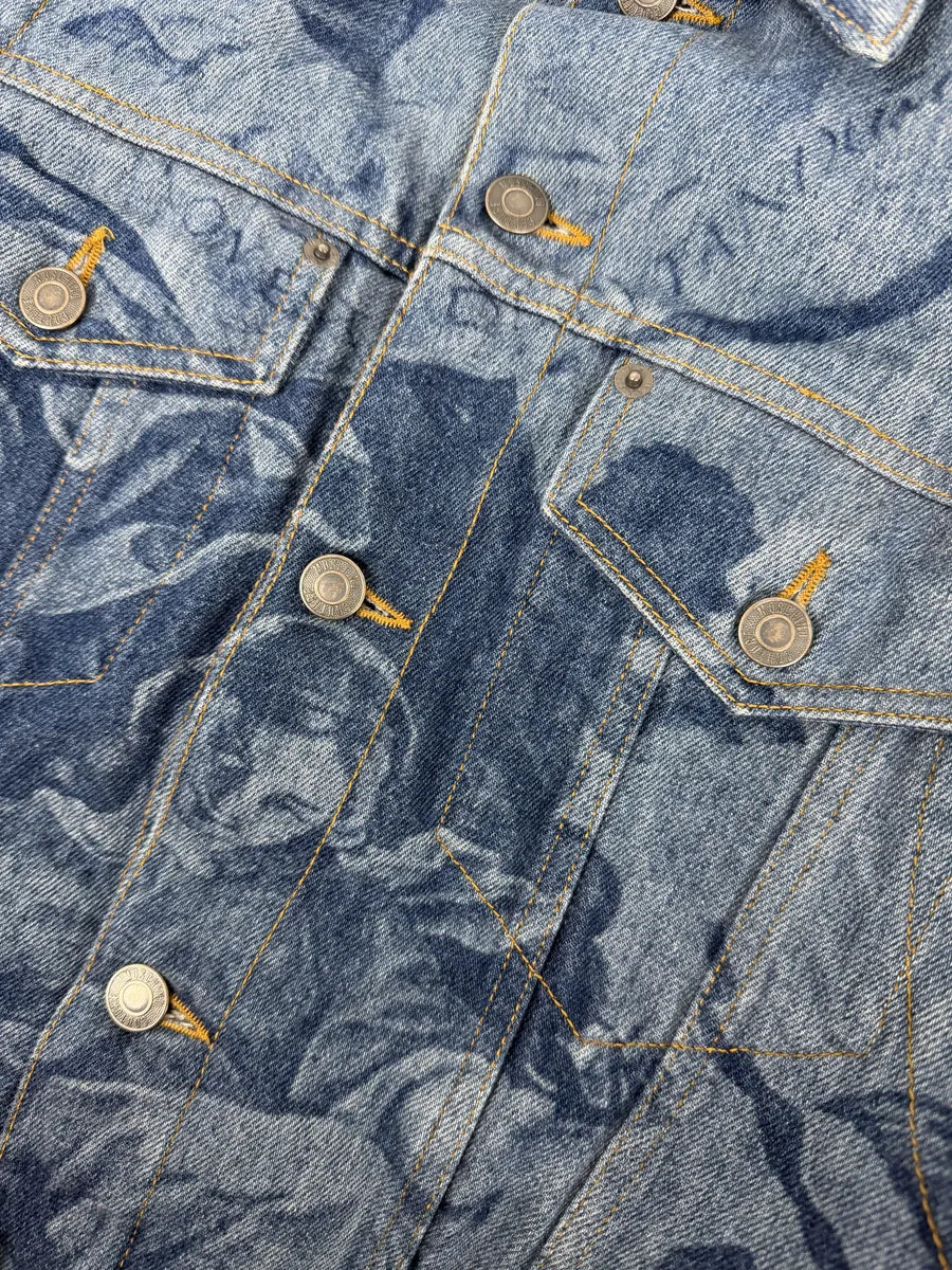 FW2017 Moschino Tattooed Horse Print Blue Denim Jacket osmLYGX 10