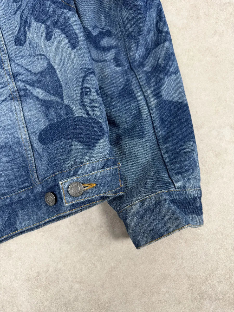 FW2017 Moschino Tattooed Horse Print Blue Denim Jacket osmLYGX 11