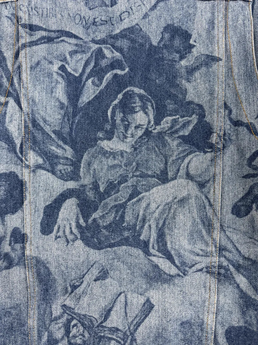 FW2017 Moschino Tattooed Horse Print Blue Denim Jacket osmLYGX 12