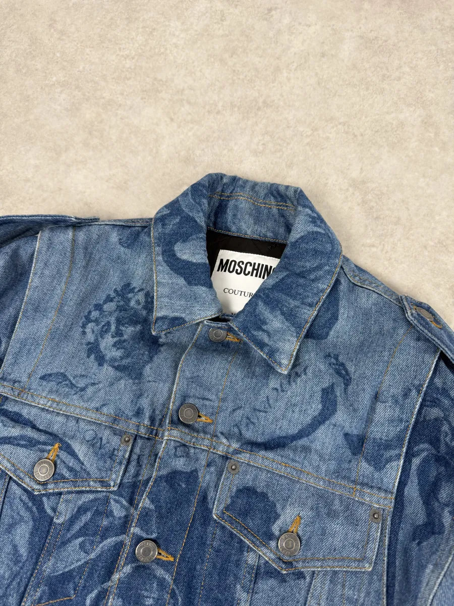 FW2017 Moschino Tattooed Horse Print Blue Denim Jacket osmLYGX 13