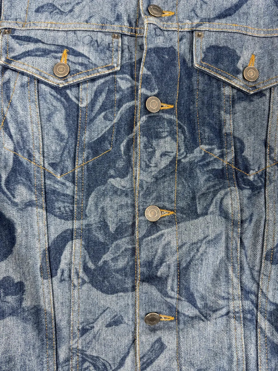 FW2017 Moschino Tattooed Horse Print Blue Denim Jacket osmLYGX 14