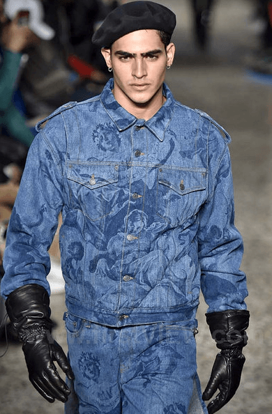 FW2017 Moschino Tattooed Horse Print Blue Denim Jacket osmLYGX 2