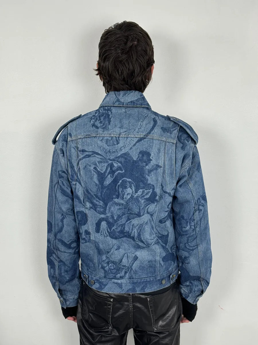 FW2017 Moschino Tattooed Horse Print Blue Denim Jacket osmLYGX 4