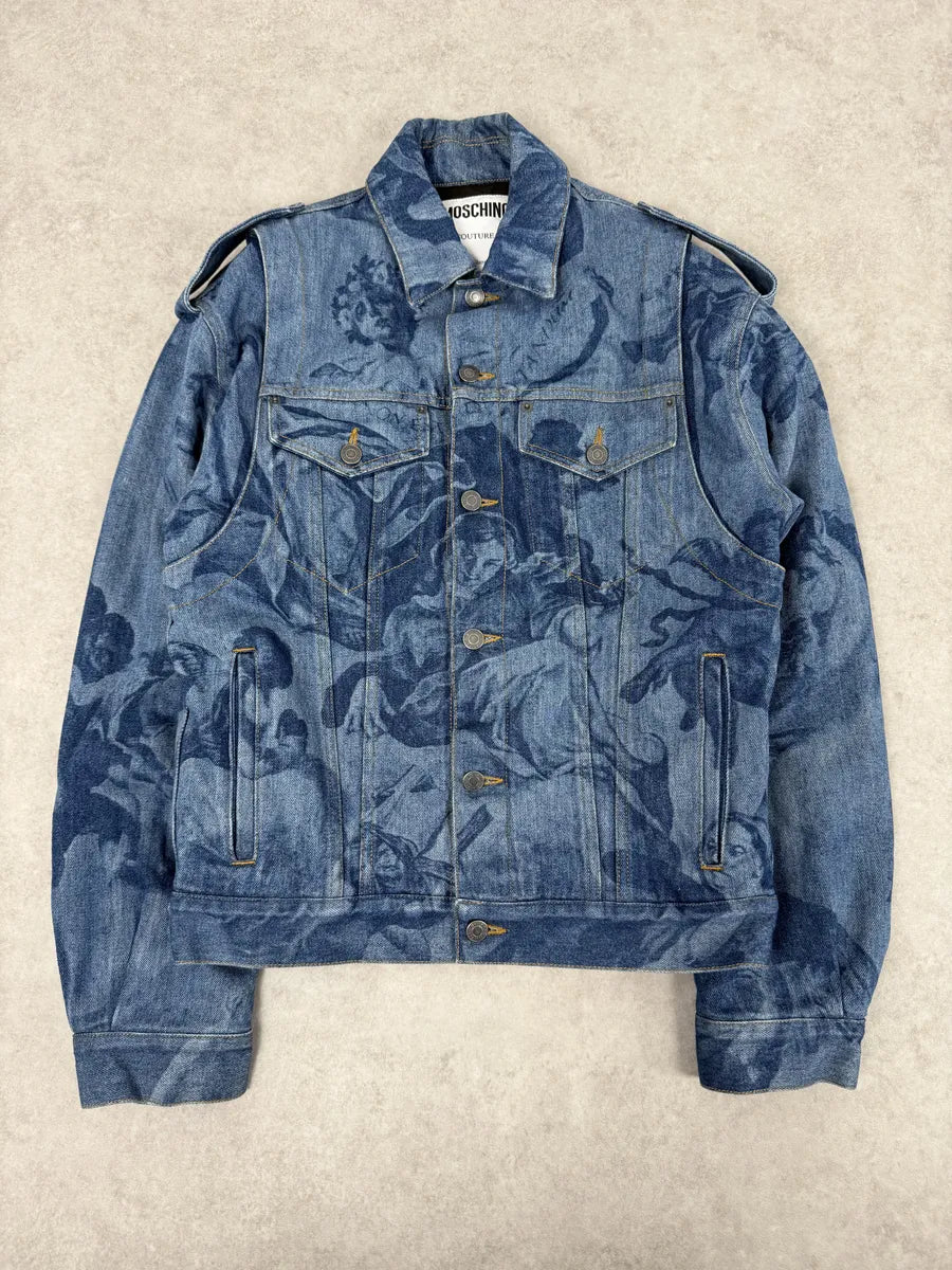 FW2017 Moschino Tattooed Horse Print Blue Denim Jacket osmLYGX 5